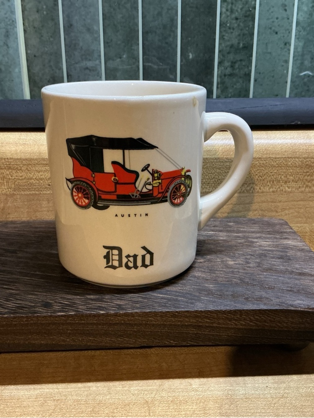 Ford Austin Dad White Ceramic Mug with Red Accent Vintage Car Graphic